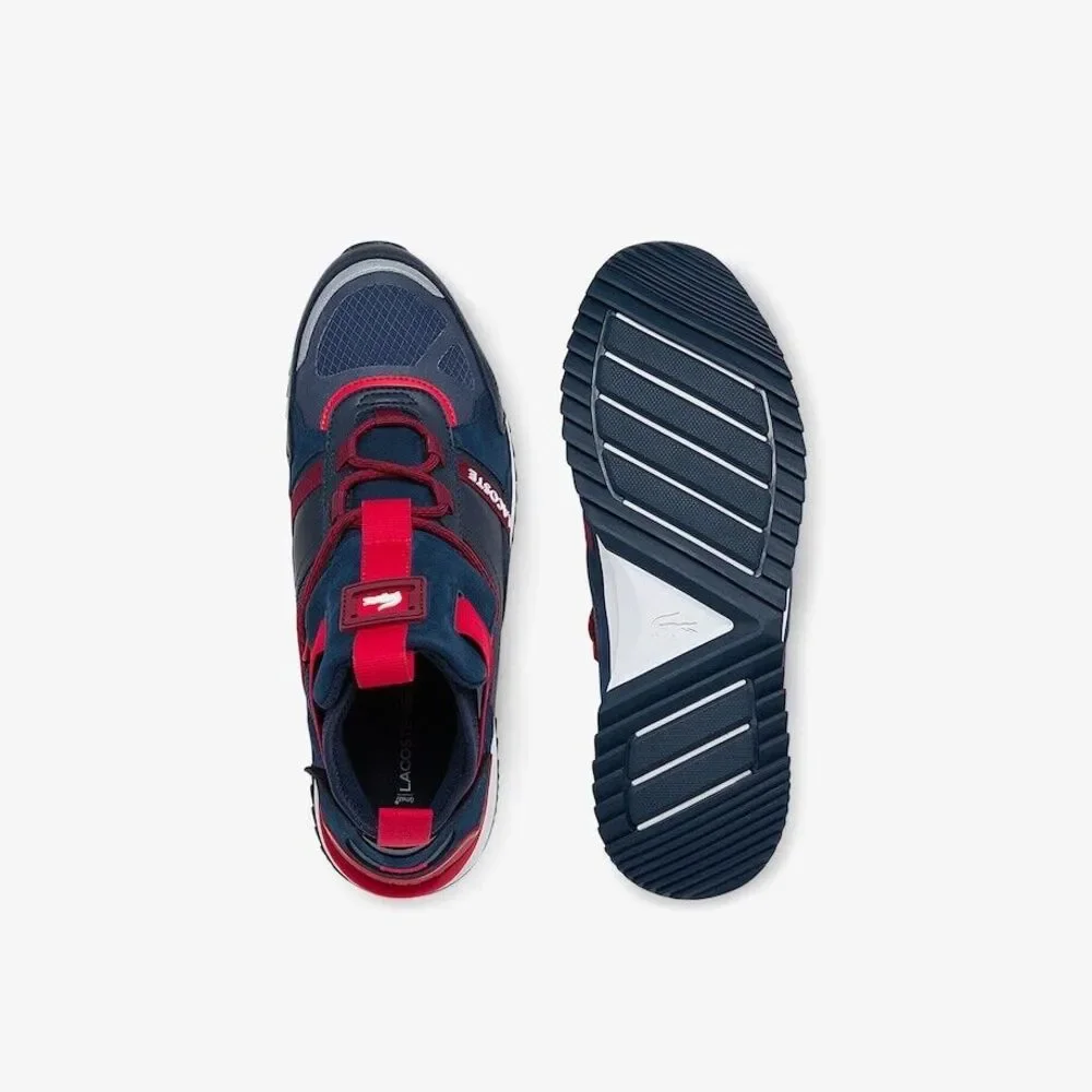 Lacoste Mens‎ Run Breaker Textile and Leather Sneakers - Navy Blue & Rouge/9.5